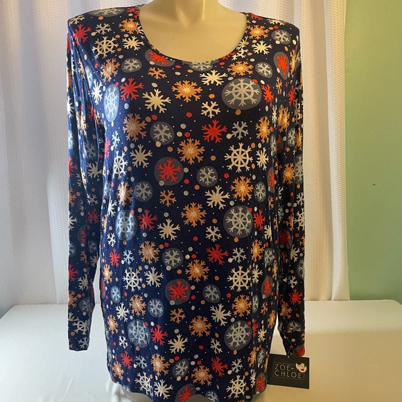 Top 2XL Snowflake Print Tee - T-Shirt Lightweight Long Sleeve Plus Size Crew NWT - Picture 2 of 5